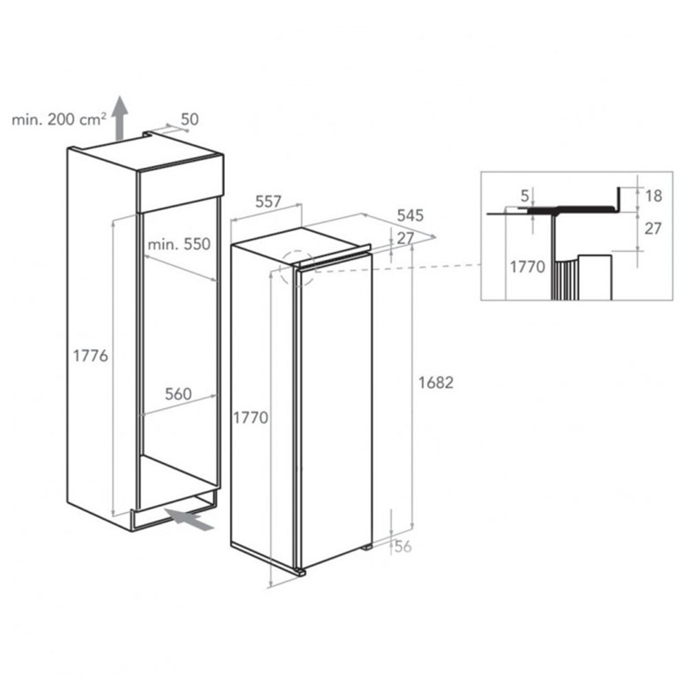 Ширина встраиваемого холодильника в кухню